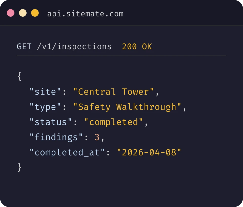Sitemate Open API response